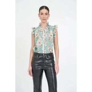 NWT Christy Lynn Nadya Cotton Ruffle Sleeves Top in Turquoise Magnolia